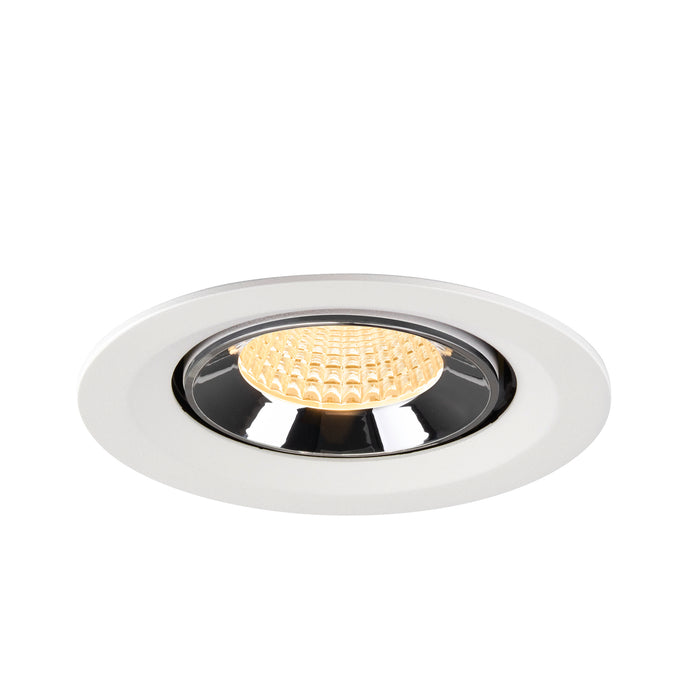Recessed ceiling light fixture in white metal with a chrome finish and honeycomb lens, designed for flush mounting.