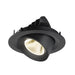 Black recessed ceiling light fixture, adjustable angle.