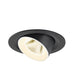 Black recessed ceiling light fixture with adjustable head.
