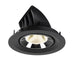 Recessed ceiling light fixture in black metal with a reflective chrome finish and a warm white LED bulb.