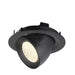 Black recessed ceiling light fixture, adjustable angle, matte finish.