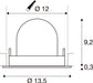 Technical drawing with dimensions for a recessed light fixture.
