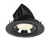 Black recessed LED downlight with a polished chrome reflector and textured finish, designed for ceiling mounting.
