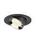 Black recessed spotlight with a chrome finish, featuring a textured lens, designed for ceiling mounting.