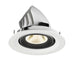 Recessed LED downlight in white finish with aluminum housing and black reflector, designed for ceiling mounting.