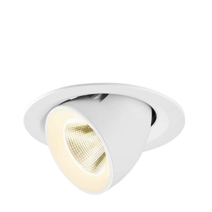 White recessed ceiling light fixture, adjustable, with a matte finish.