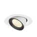 Recessed ceiling light fixture with a white metal body, black finish, and a textured glass lens for focused illumination.