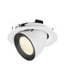 Recessed LED downlight with a white finish, black trim, and aluminum material, designed for ceiling mounting.
