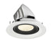 Recessed LED downlight with a white aluminum finish, black trim, and a honeycomb lens for even light distribution.