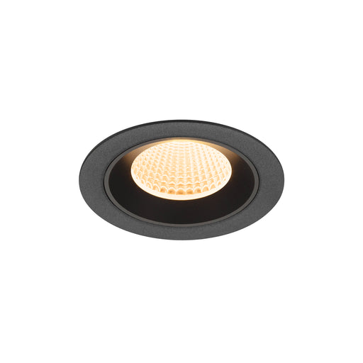 Recessed LED downlight, black finish, ceiling mount.