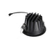 Black recessed LED downlight with heat sink, spring clips for mounting.