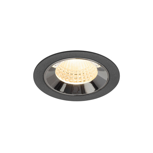 Recessed ceiling light fixture in black metal with a glossy finish and a clear glass lens, designed for flush mounting.