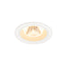 White recessed downlight fixture, round trim, flush mount.