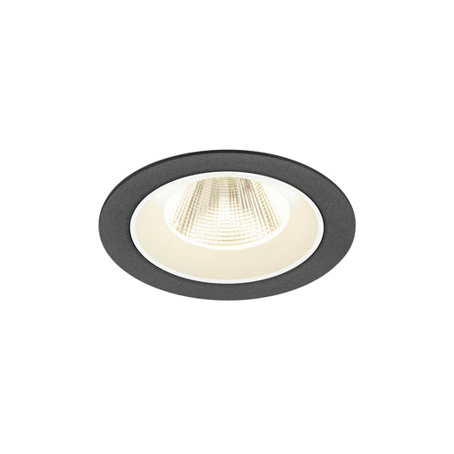 Recessed ceiling light fixture, gray finish, with white trim.