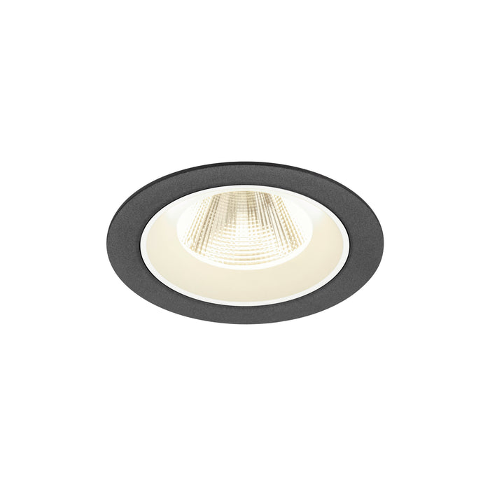 Recessed ceiling light fixture, gray finish, with white trim.