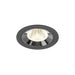 Recessed ceiling light fixture in black metal with a polished chrome finish and a clear glass lens, designed for flush mounting.