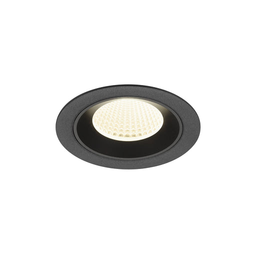 Recessed LED downlight, black finish, ceiling mount.