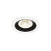 Recessed LED downlight with a white metal finish and black interior, featuring a clear lens for optimal light distribution.