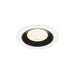 Recessed LED downlight with a white metal finish, black trim, and honeycomb lens, designed for ceiling mounting.