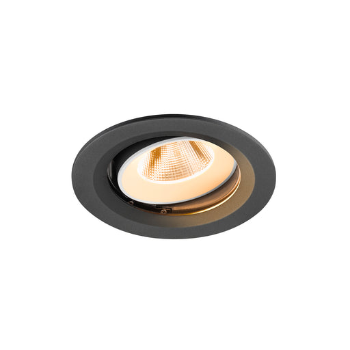 Recessed ceiling light fixture, metal with matte black finish.