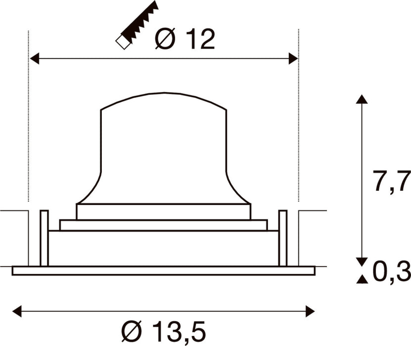 Technical drawing with dimensions of a white component.