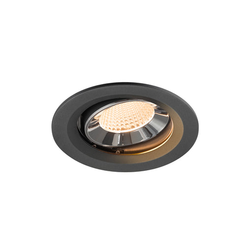 Recessed downlight in matte black finish with chrome reflector, designed for ceiling mounting.