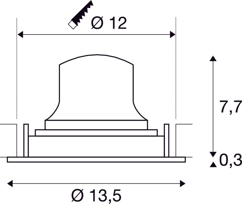 Black plastic mounting base with a smooth finish, featuring a diameter of 13.5 mm and a height of 7.7 mm.