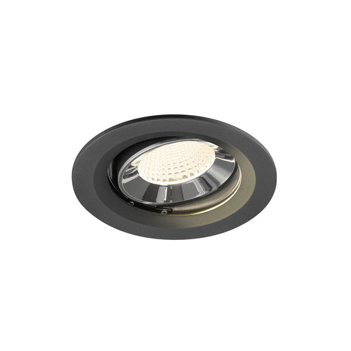 Recessed ceiling light fixture in matte black finish with a chrome reflector, designed for easy mounting and providing focused illumination.