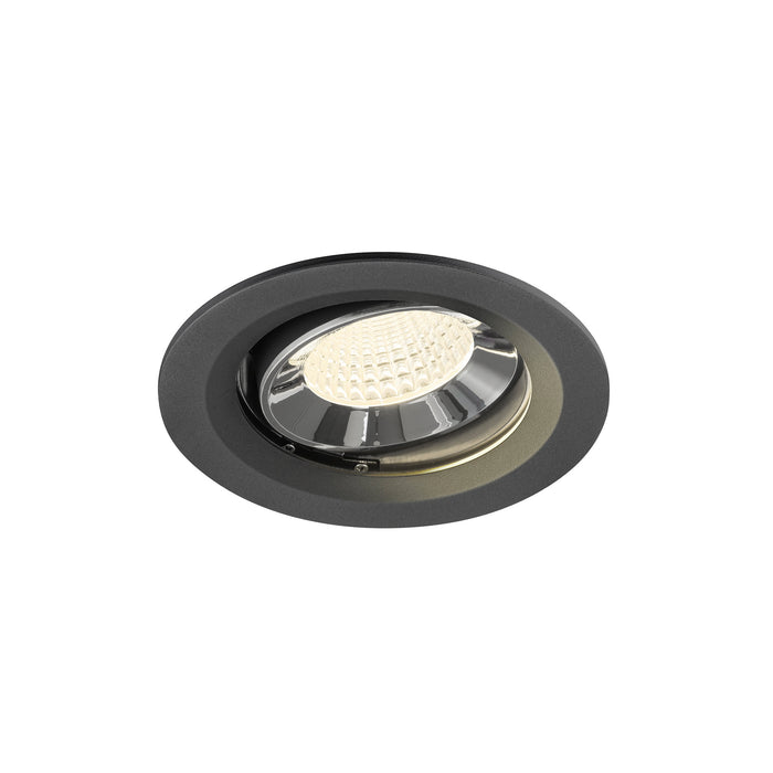 Recessed ceiling light fixture in matte black finish with a reflective chrome interior, designed for flush mounting.