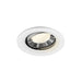 Recessed downlight fixture with a white finish, chrome reflector, and LED bulb, designed for ceiling mounting.