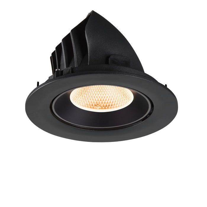 Black recessed downlight fixture with a textured finish.