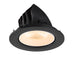 Black recessed ceiling light fixture with a round trim.