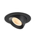 Black recessed ceiling light fixture, adjustable, with textured finish.
