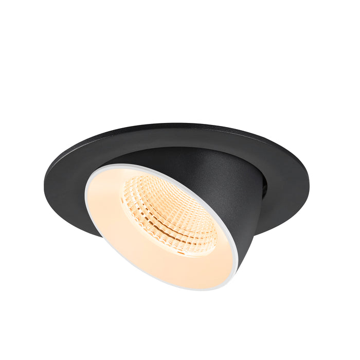 Black recessed ceiling light fixture, adjustable angle.