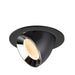 Black metal recessed spotlight with a chrome finish and a warm light source, designed for ceiling mounting.