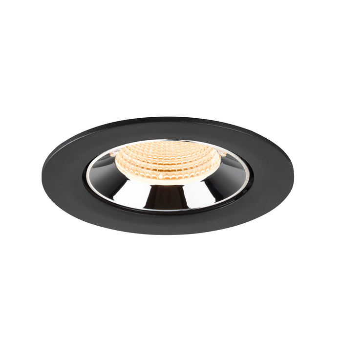 Black recessed ceiling light fixture with a polished chrome finish and honeycomb lens, designed for flush mounting.