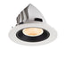 Recessed LED downlight in white aluminum with a black finish, featuring a honeycomb lens for glare reduction and designed for ceiling mounting.