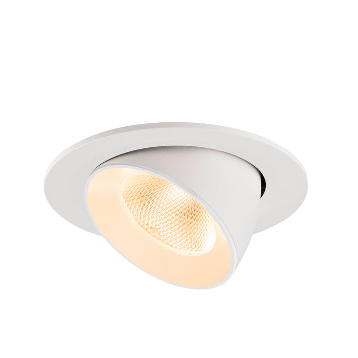 White recessed ceiling light fixture, adjustable angle, matte finish.