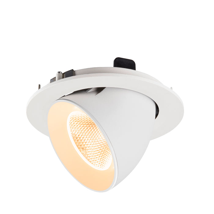 Recessed ceiling light fixture, adjustable, white finish.
