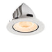 White recessed ceiling light fixture with a round trim and textured light diffuser.