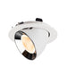 Recessed spotlight in white metal with a black reflective interior, featuring a warm LED bulb and designed for ceiling mounting.