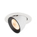 Recessed spotlight made of metal with a matte white finish and black interior, featuring a round mounting design.
