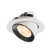 Recessed ceiling light fixture made of metal with a matte white finish and black interior, designed for flush mounting.