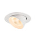 White recessed ceiling light fixture with adjustable head.
