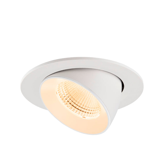 White recessed ceiling light fixture, adjustable angle, with textured finish.