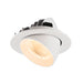White recessed ceiling light fixture, adjustable gimbal, matte finish.