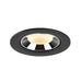 Black recessed ceiling light with a polished chrome reflector and textured glass lens, designed for flush mounting.