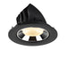 Black recessed LED downlight with a polished reflector and textured lens, designed for ceiling mounting.