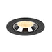Recessed ceiling light fixture in black metal finish with a chrome reflector and honeycomb lens, designed for flush mounting.