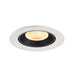 Recessed ceiling light fixture with a white finish, black interior, and honeycomb lens, designed for flush mounting.